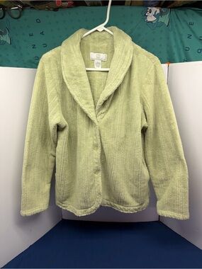 Karen Neuburger, Sleepware Top. Cozy Plush Shawl Collar Jacket - Light Green M